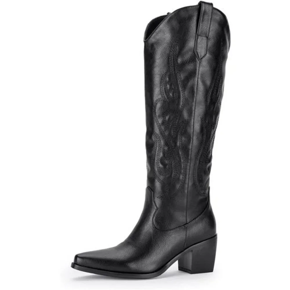 NEW Western Cowboy Boots for Women - Knee High Wide Calf Cowgirl Boots